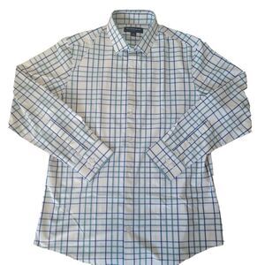 Mizzen+Main Leeward Trim Fit Dress Shirt Men’s Large Blue Green Plaid